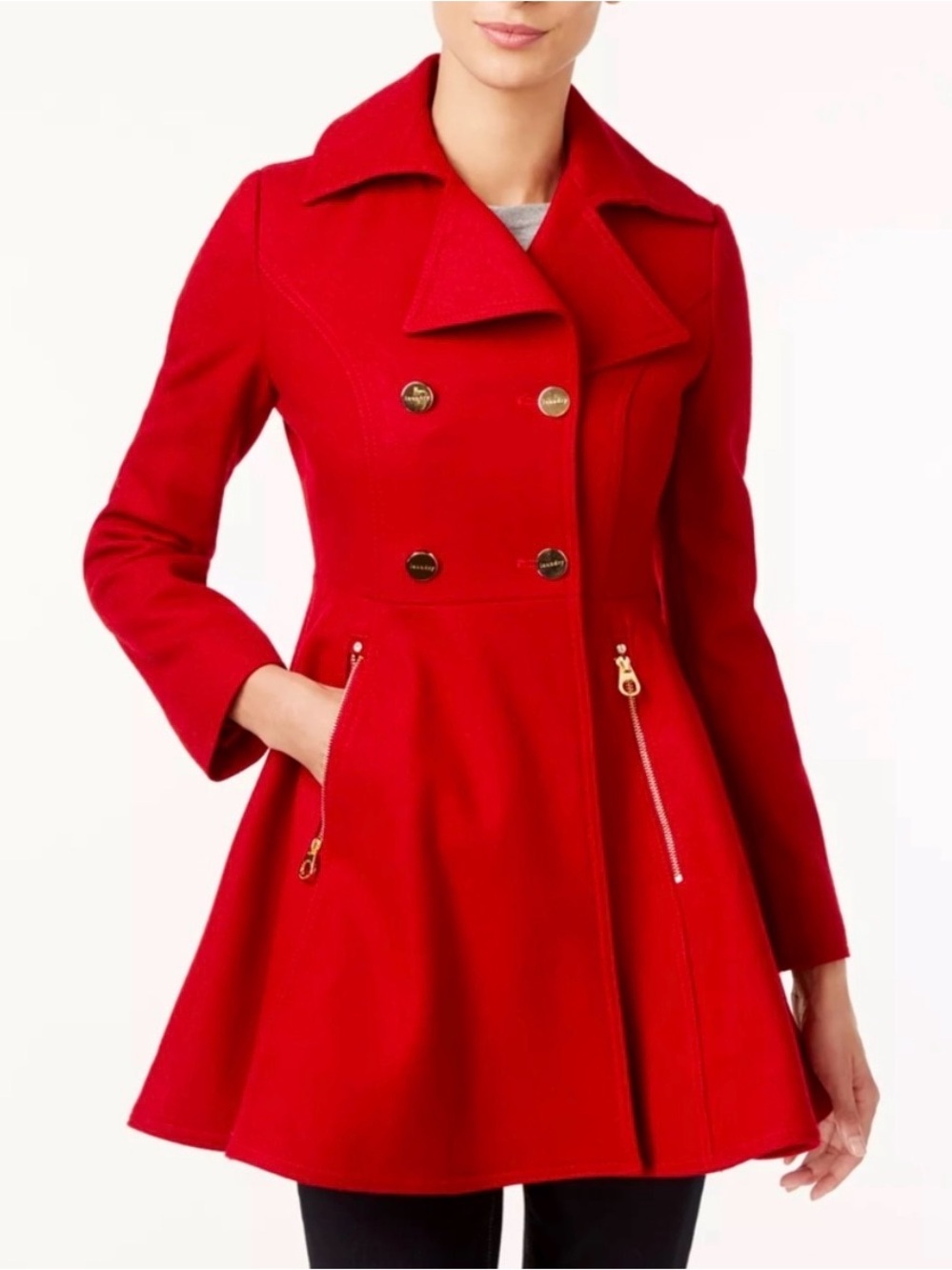 NWT Laundry By Shelli Segal Red Double-Breasted Fit & Flare Wool Blend Coat